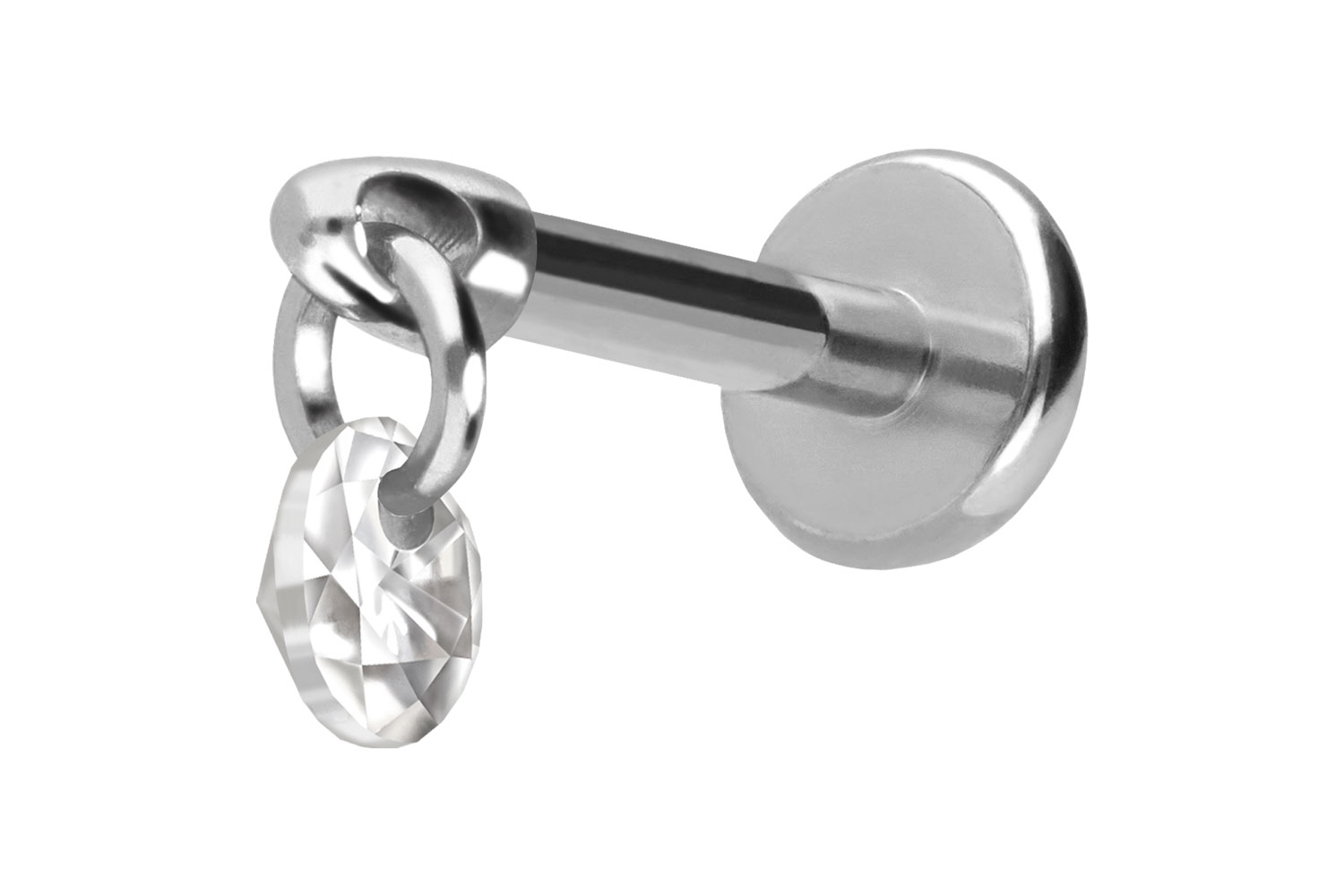 Titan Labret Piercing mit Push Fit RUNDER KRISTALL